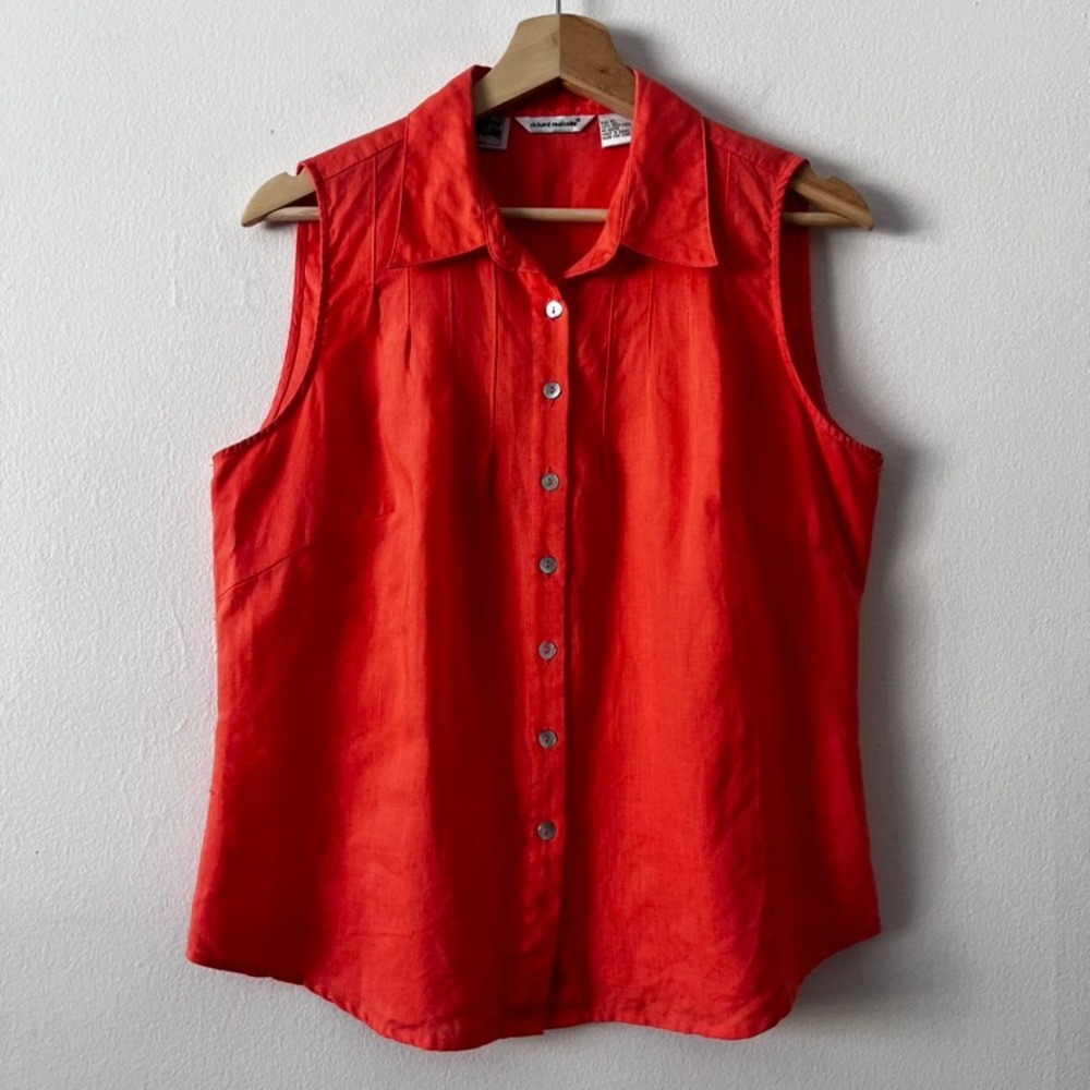 Richard Malcolm Irish Linen Sleeveless Button Down Top 100% Linen Coral size‎ XL